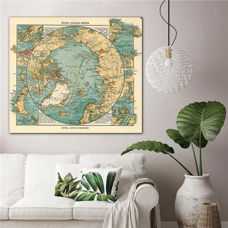

Antique Nord-Polar-Meer Map Classic Arctic Ocean Canvas Wall Sticker Learning Education Home Decor Delicate Texture Print Poster