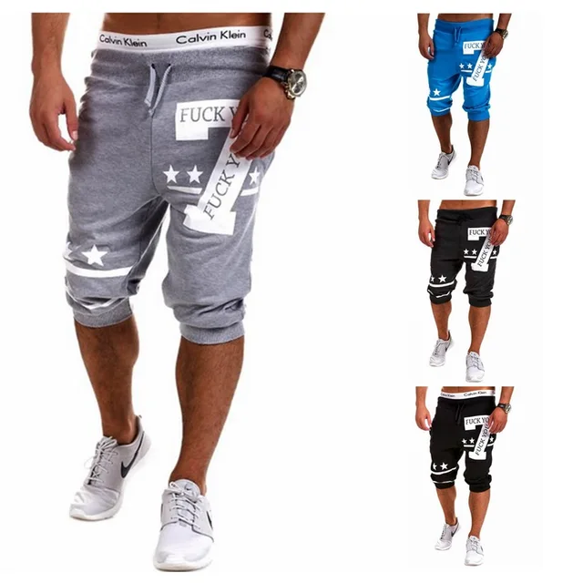 Mens Males Short Knee length Pants Letter Print Sweatpants Cotton
