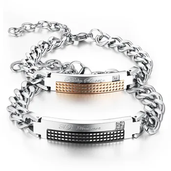 

Woman Man Link Chain Bracelets Classical Black/Gold Stainless Steel Cubic Zirconia Women Men Jewelry GS708