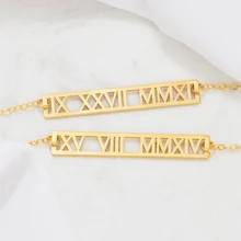 Long necklace Custom Roman numerals gold pendant Personalized date commemorative stainless steel jewelry Anniversary gift Birthd Long necklace Custom Roman numerals gold pendant Personalized date commemorative stainless steel jewelry Anniversary gift Birthd