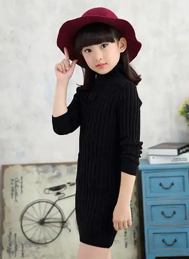 Г. зимний свитер для девочек детское вязаное платье, свитер детский Рождественский вязаный теплый свитер осенний свитер для малышей#3702 - Цвет: Black