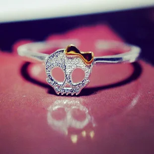 

Hot Charm 925 Sterling Silver Skull Bow Head Rings for Women High Quality Adjust Free Size Girls Gift