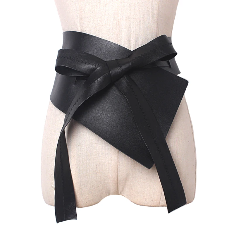 

2018 Summer Irregular Bandage Female Belts cool Leisure Genuine PU Leather Cummerbunds Black Women Belt New Fashion