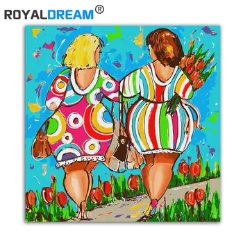 

ROYALDREAM Shopping Woman DIY Painting By Numbers Kits Coloring Paint By Numbers Modern Wall Art Picture Gift