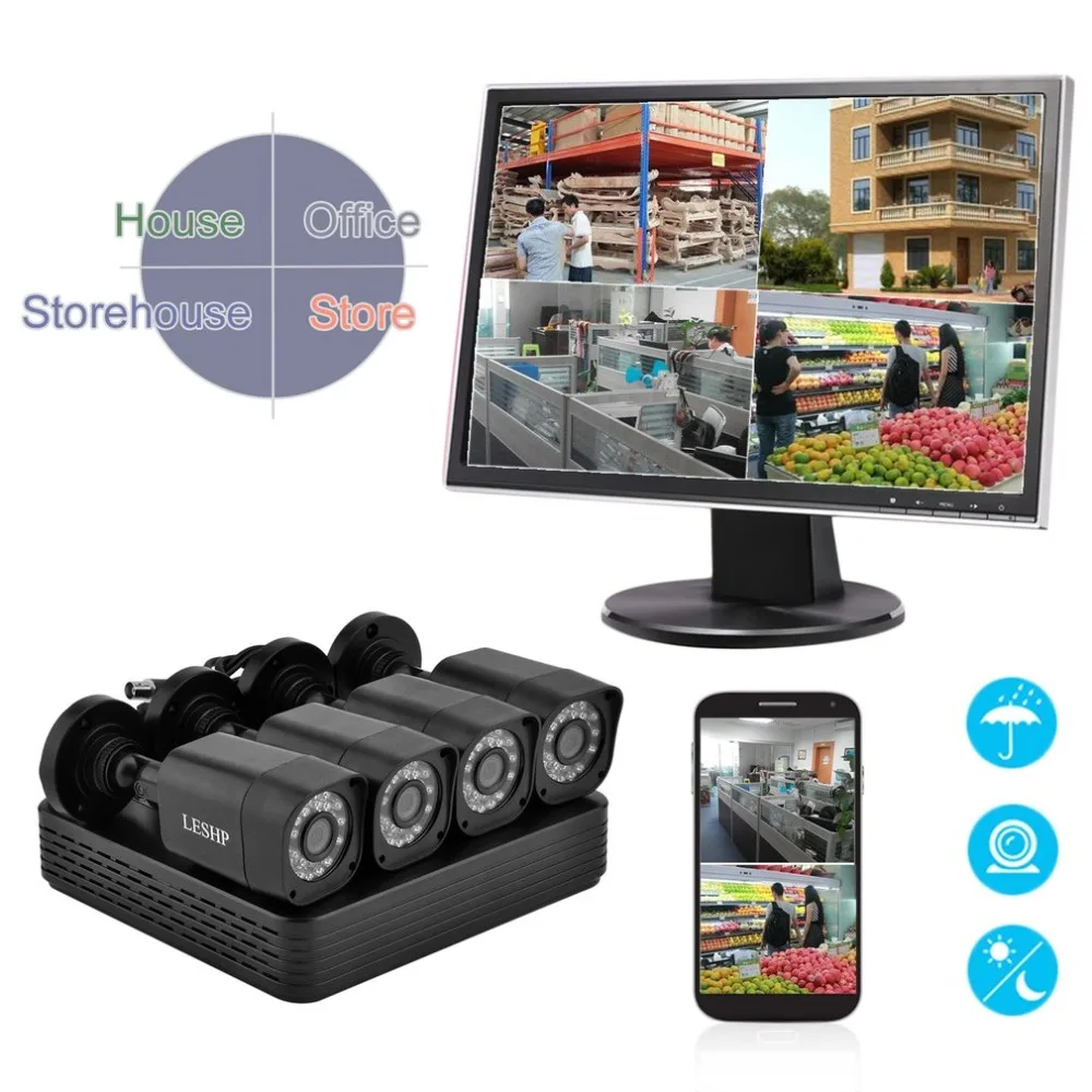 

4CH CCTV System AHD Surveillance Kit Outdoor Security Camera Household Recording Camera Home Security System EU Plug