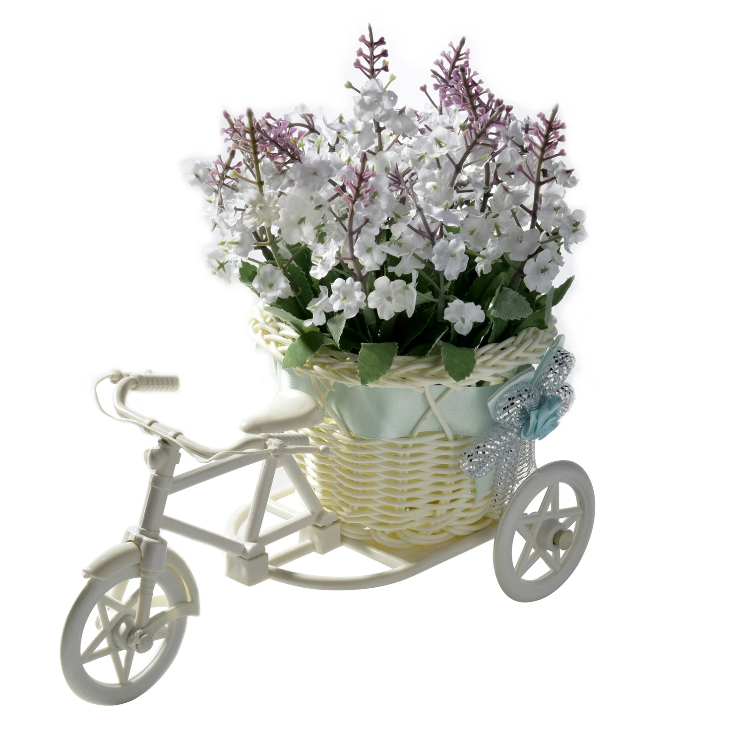Ваза из искусственного ротанга, трицикл+ цветы, искусственные цветы, набор букетов, лаванда, искусственные цветы, свадебный подарок на день рождения, украшение - Цвет: white