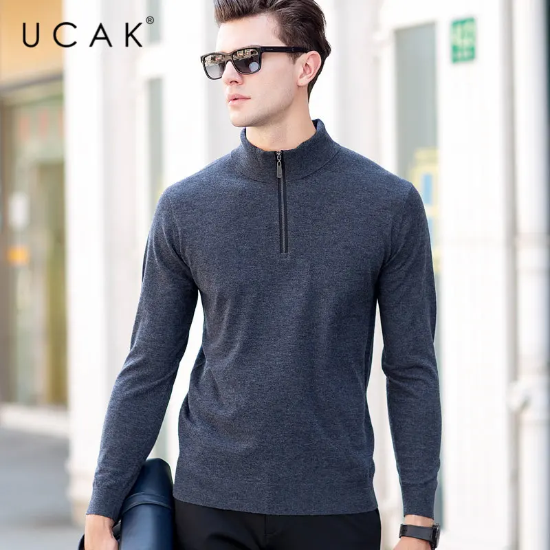 UCAK Brand Sweater Men Pure Merino Wool Pullover Men Autumn Winter Cashmere Sweaters Fashion Zipper Turtleneck Pull Homme U3008 UCAK Brand Sweater Men Pure Merino Wool Pullover Men Autumn Winter Cashmere Sweaters Fashion Zipper Turtleneck Pull Homme U3008