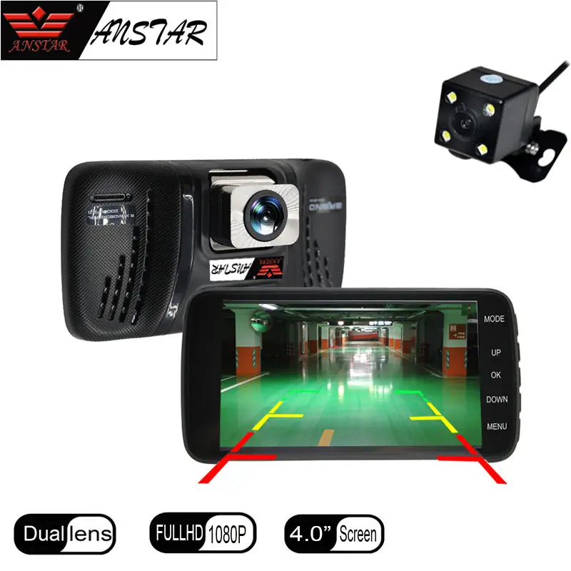 Anstar 4'' Car Dvr Camera Dual Lens Dash cam 1080P Full HD Car Camera DVRS Rear view Video Recorder Parking Monitor Registrator Anstar 4'' Car Dvr Camera Dual Lens Dash cam 1080P Full HD Car Camera DVRS Rear view Video Recorder Parking Monitor Registrator