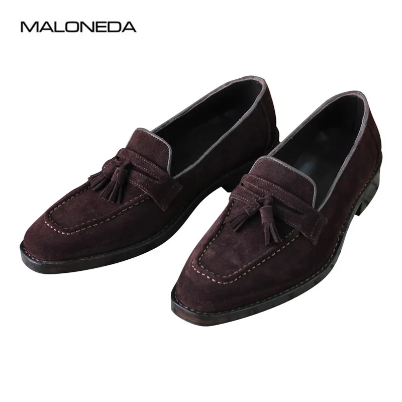 Da Dos Alta De Casuais A Handmade Confortável Qualidade Borla Vaca Goodyear Homens Maloneda Genuína Com Camurça Welted Sapatos Deslizamento Loafers Em Marrom qPCId