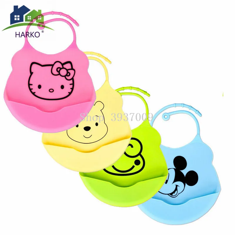 

HARKO New Design Cartoon Waterproof Aprons Baby Bibs for newbron Waterproof Silicone Feeding Baby Saliva Towel