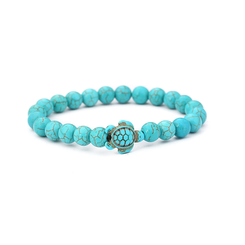

Kang hua 2018 popular fashion Bracelets 8mm Colorful 18 kinds stone bead and blue turtle Bracelet For Men&Women charm Jewelry