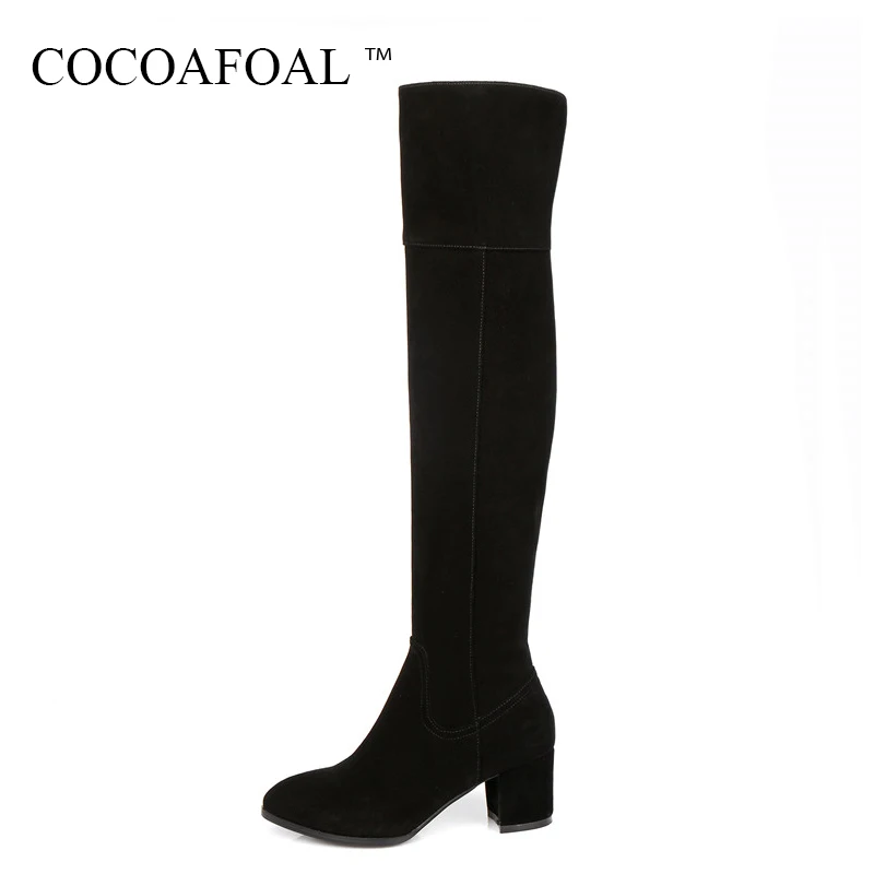 

KEAIQIANJIN Autumn Winter Zipper Chelsea Thigh High Boots Black High Heeled Shoes Woman Genuine Leather Over The Knee Boots 2018