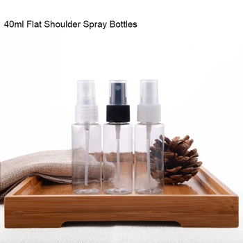 

50pcs 40ml Plastic Mist Sprayer Empty Spray Bottles Refillable Flat Shoulder Clear Bottle Perfume Atomizer 3 Color Nozzles