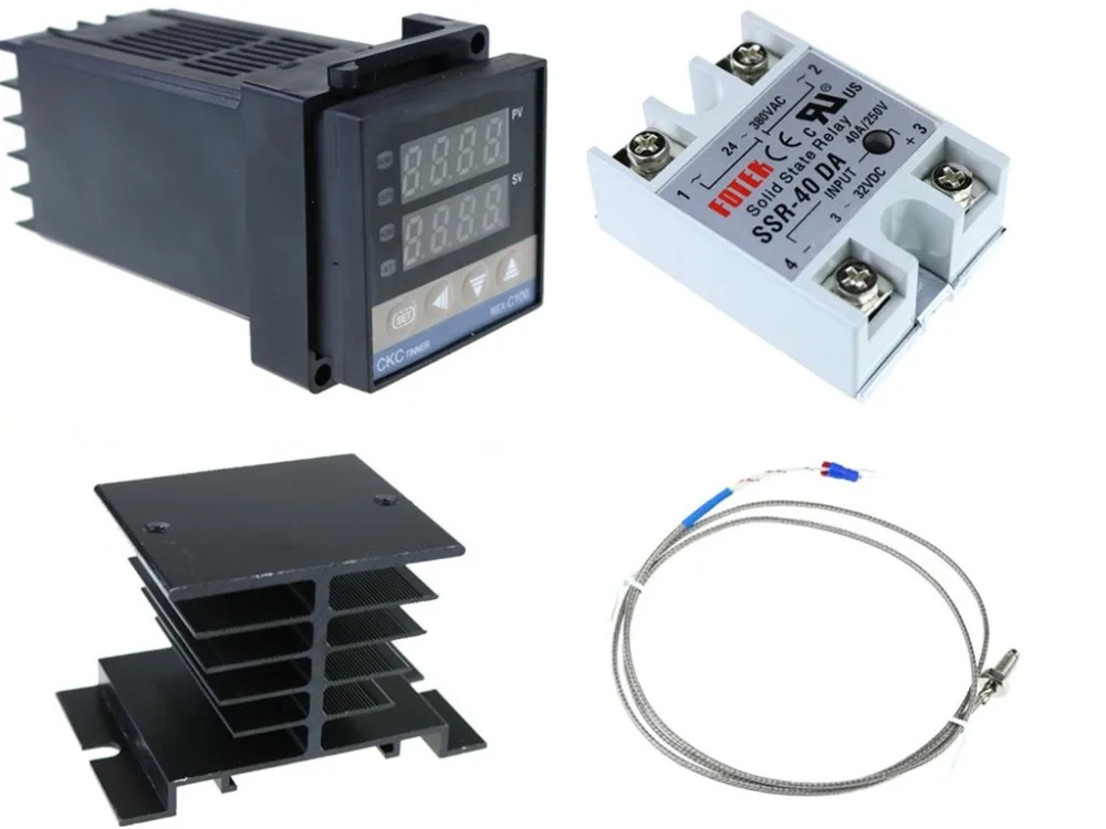 REX-C100 Digital RKC PID Thermostat Temperature Controller digital REX-C100/ 40A SSR Relay/K Thermocouple Probe/heat sink | Обустройство