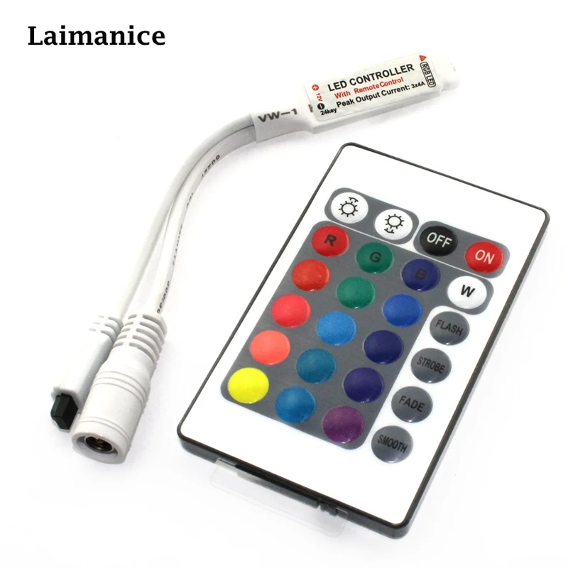 

DC 12V Mini 24key Remote Controller IR RGB RGBW Led Strip DC 12 V 24 Key Controller For SMD 3528 5050 5630 3014 LED Strip Lights