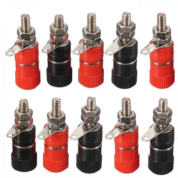 

Mayitr 10pcs 4mm Banana Socket Nickel Plated Binding Post Nut Banana Plug Jack Connector Red + Black