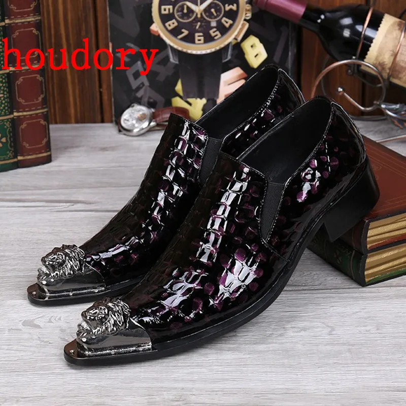 

British style metal toe crocodile skin shoes patent leather slip on formal luxury shoes men dress wedding flats shoe lasts
