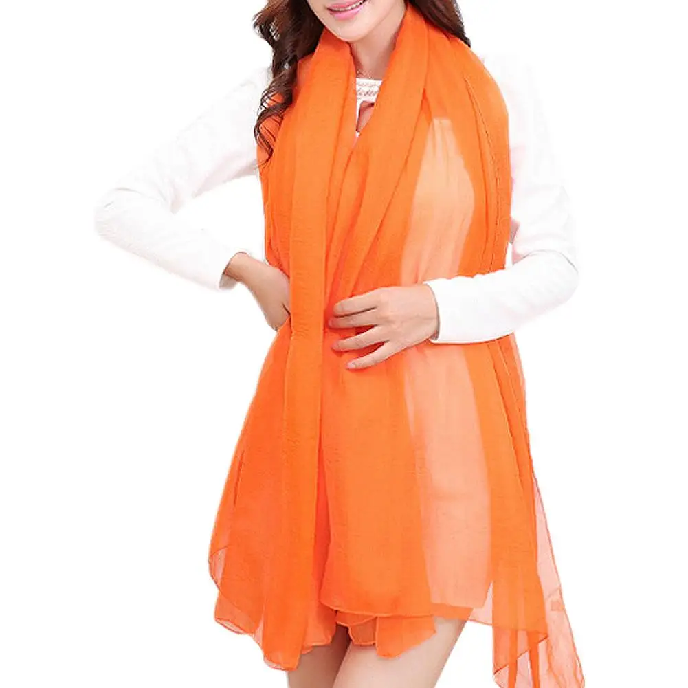 

TKOH Orange Trendy Summer Care Solid Color Scarf Shawl For Women