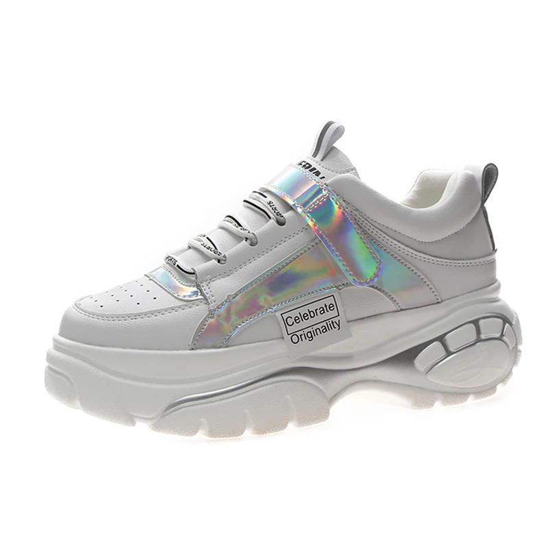 

Rimocy thick bottom chunky sneakers women high platform basket Trainer white laser shoes woman Glitter Casual Shoes flats mujer