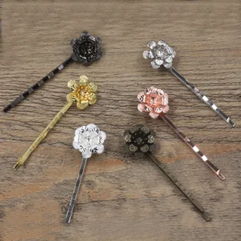 

SEA MEW 20 PCS 18mm*5mm Metal Copper Flowers Barrettes Base 7 Colors Plated Hairpin Setting For Jewelry Making