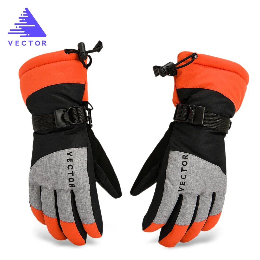 Векторные мужские и женские ветрозащитные зимние лыжные перчатки флисовые водонепроницаемые теплые перчатки для сноуборда для велоспорта, катания на лыжах, сноуборде - Цвет: Orange