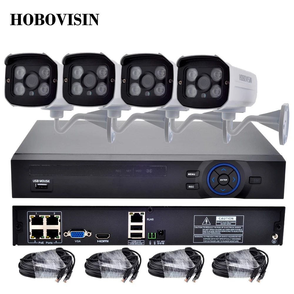 4CH POE IP camera System 720P/960P/1080P Surveillance System 48V POE 4CH NVR+4PCS Metal 4pcs Array IR LEDS IP Camera CCTV KIT