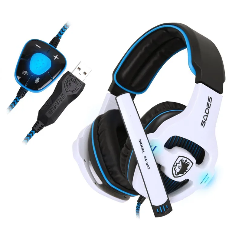 SADES профессиональная игровая гарнитура 7,1 PC Casque Gamer гарнитура объемного звучания 7,1 Наушники USB с микрофоном для компьютера - Цвет: Black white