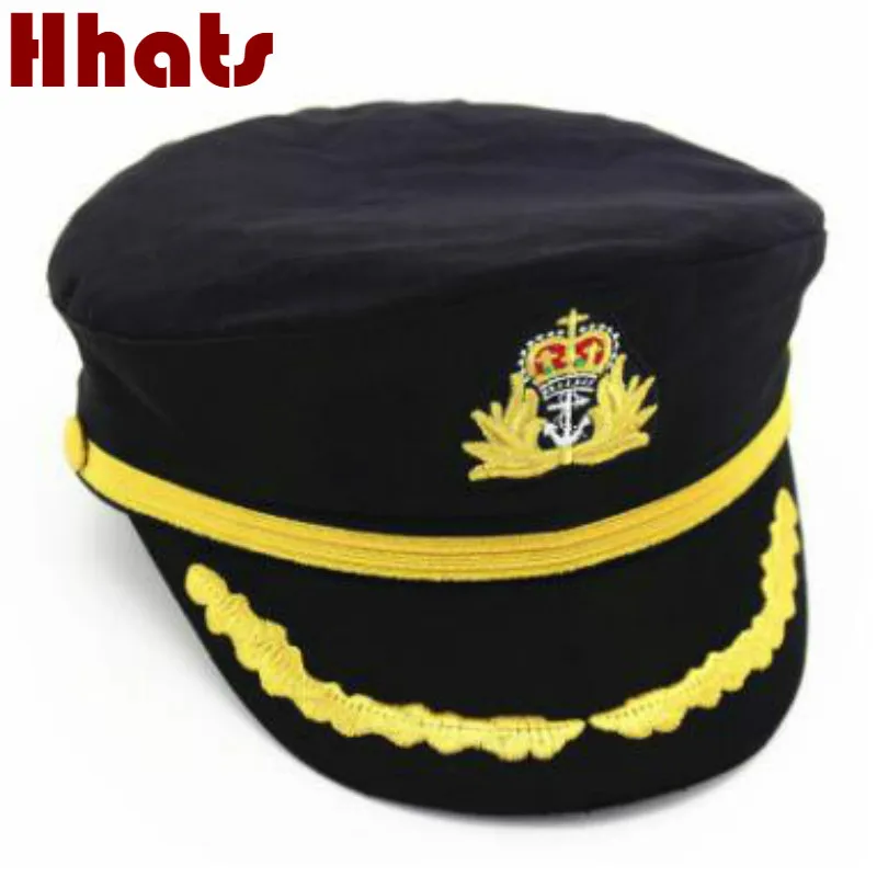 

which in shower white black embroidery crown military hat cap adjustable cotton flat navy sailor cap vintage army captain hat