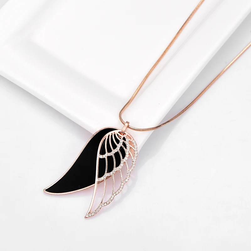 

Double Adjustable Angle Wings Black Crystal Pendant Necklace For Women Gold Chain Choker Necklace Punk femme moda 2019 Jewelry
