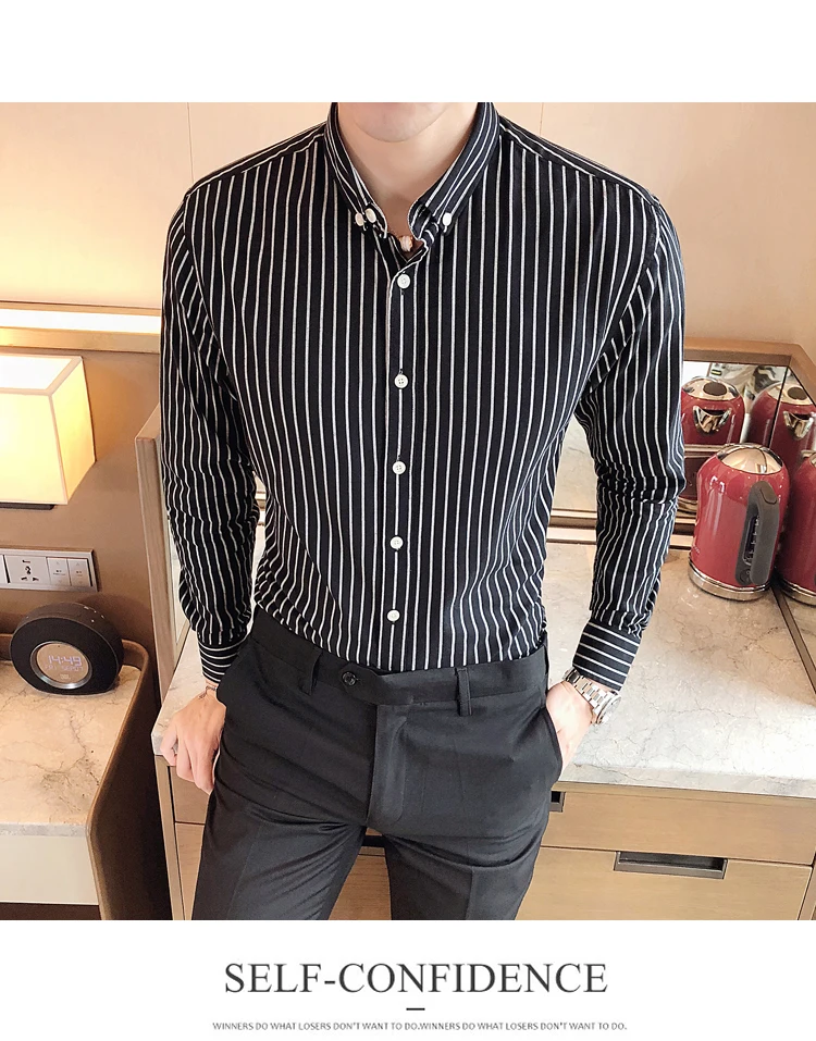 Мужские рубашки Camisa Masculina в полоску рубашка с длинными рукавами Regular Slim Fit мужской деловая повседневная одежда Chemise Homme