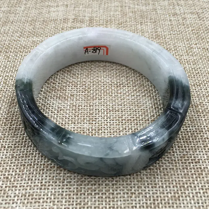 

FREE SHIPPING>>>@@ 60mm Vintage Chinese Hand-carved Black Green Jadeite Jade Bracelet Bangle 819 NEW