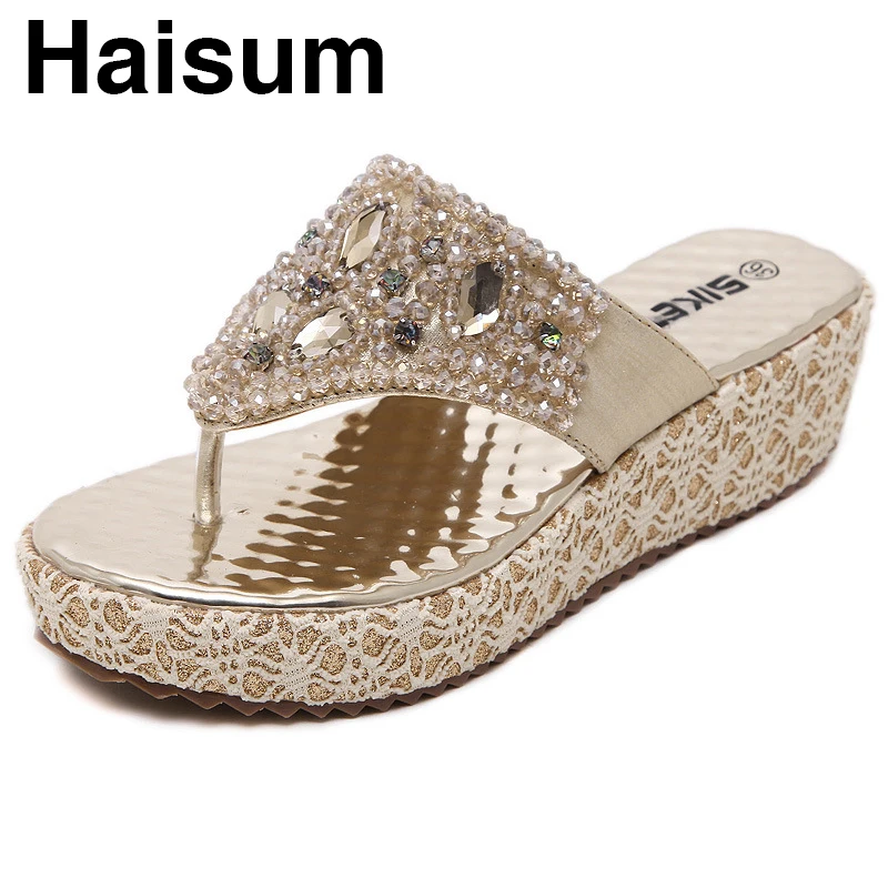

European beauty sandals rhinestone beaded wedges with sandals and clips women's shoes H-38-1