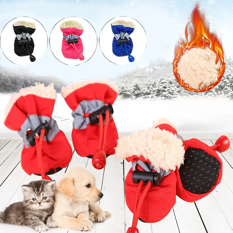 

4pcs Waterproof Winter Pet Dog Shoes Anti-slip Rain Snow Boots Footwear Thick Warm For Small Cats Dogs Puppy Dog Socks Booties
