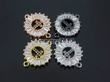 

Rectangle Black Zircon Gems Stones Pave Cross Bracelet Connector Charm Beads Gold Silver 10Pcs/Pack