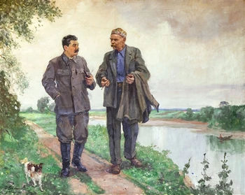 

100% Hand-painted oil painting -GOOD ART Soviet Russia leader joseph stalin Stalin and Gorky on a walk oil painting Replica work