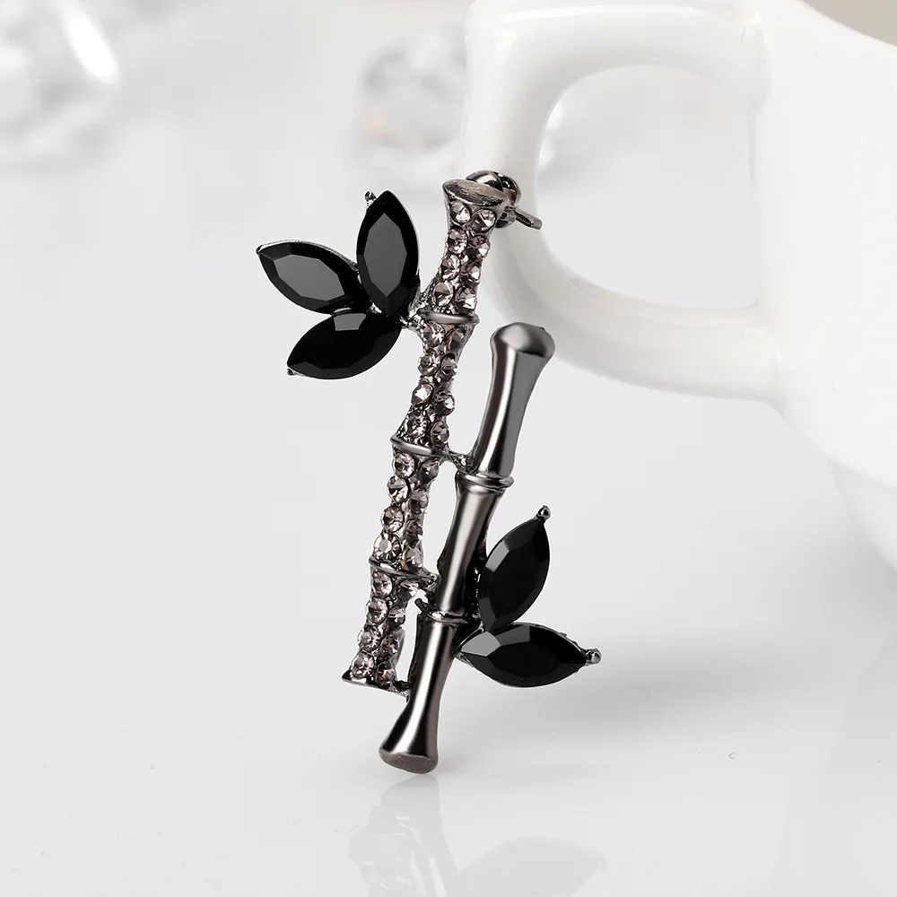 CHUKUI Fashion Alloy Crystal Rhinestone Jewelry Bamboo Pins Plant Natural Bamboo Brooch Wholesale (7)