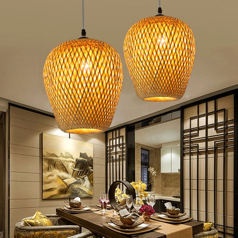 Modern Bamboo Work Hand Knitted Bamboo Weaving Chandelier Restaurant Handmade Bamboo Lantern Chandelier Hotel Inn Restaurant D