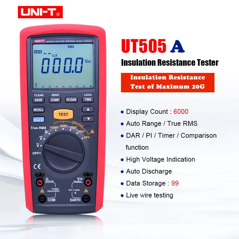 UNI T UT505A 1000 в цифровой Ручной Измеритель сопротивления изоляции True RMS Megger тестер