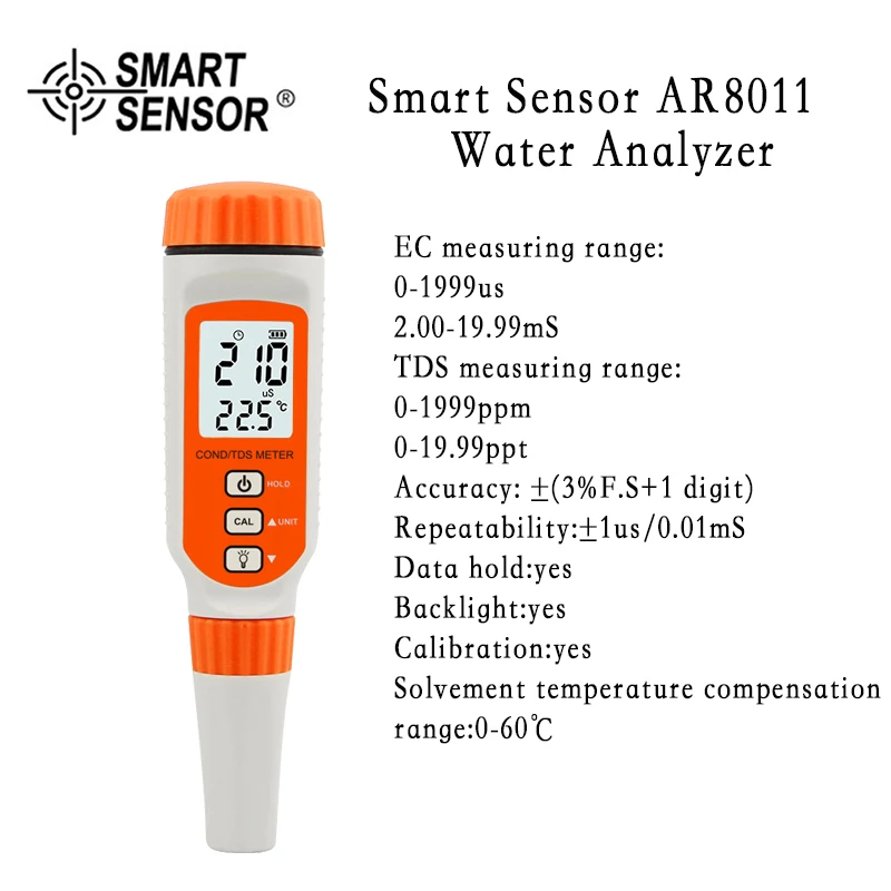 Умный датчик AR8011 Анализатор Качества Воды Монитор проводимости цифровой ЖК-дисплей подсветка EC TDS темп метр Измерение аквариума
