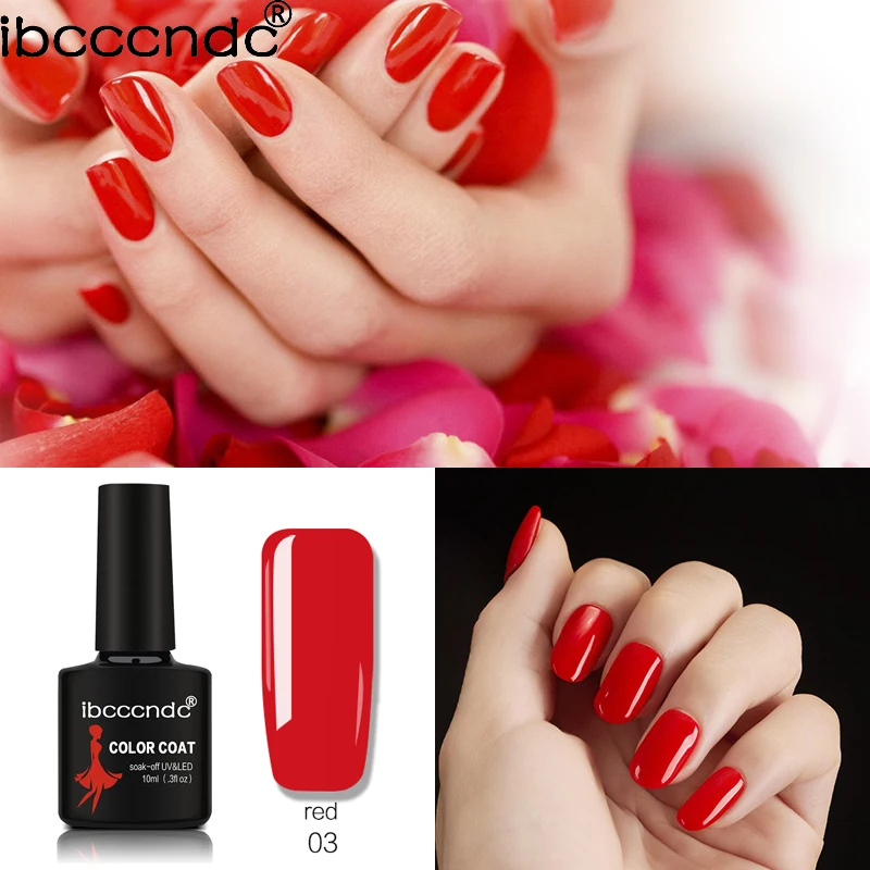 

IBCCCNDC Gel Varnish Lacquer Nail Art DIY 80 Colors Varnish Soak off Enamels UV Nail Gel Polish Classic Red 10ml Base Top Coat