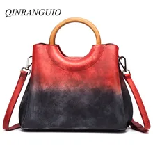 QINRANGUIO коровья кожа сумки через плечо для женщин винтажная женская сумка из натуральной кожи женские сумки с панелями