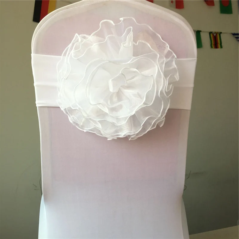 100 шт./лот, декоративная накидка на стул с цветами, лента для свадебного стула, большой цветок для стульев Кьявари, Свадебные Поставщики