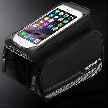 

Roswheel 12813_A2 Water Resistant Cycling Bike Top Tube Bag Bicycle Front Frame Dual Panniers with Detachable Phone Bag