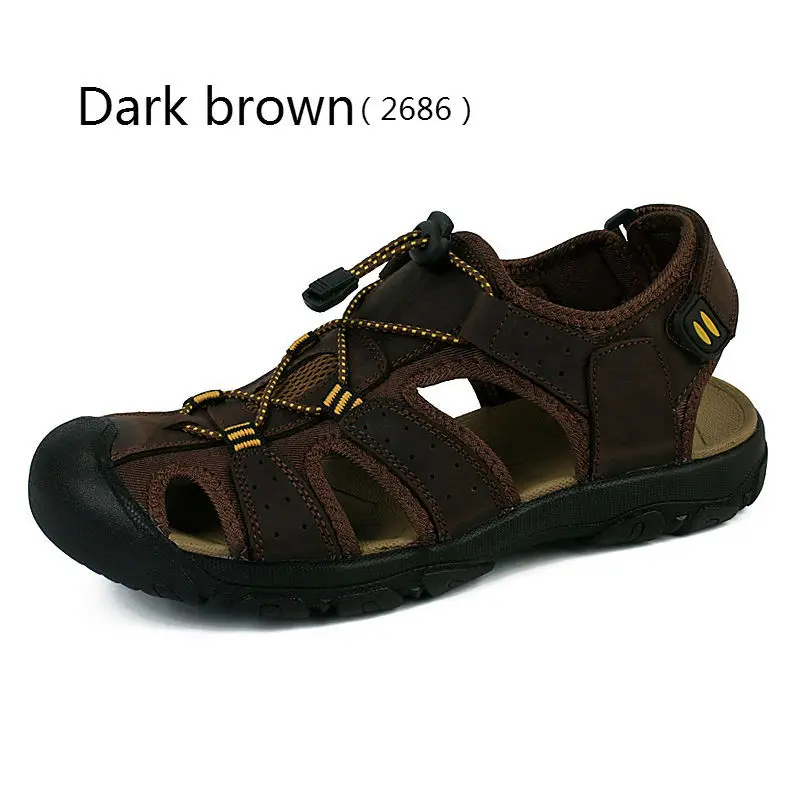 BIMUDUIYU; фирменные мужские сандалии; Повседневная обувь из натуральной кожи на мягкой подошве; качественная летняя пляжная обувь; универсальная обувь; большие размеры - Цвет: Dark brown