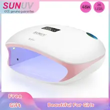 SUNUV SUN4S 48 Вт УФ светодиодный Сушилка для ногтей гибридная лампа для ногтей Гель-лак с умным сенсором ЖК-дисплей маникюр Дизайн ногтей салон розовый