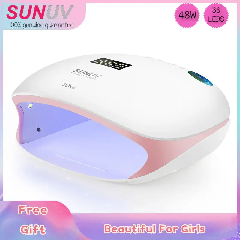 Secador de Unhas Híbrida para Unhas Polonês com Sensor Arte do Unha Sunuv Led Lâmpada Gel Inteligente Display Lcd Manicure Salão Rosa Sun4s 48 w uv