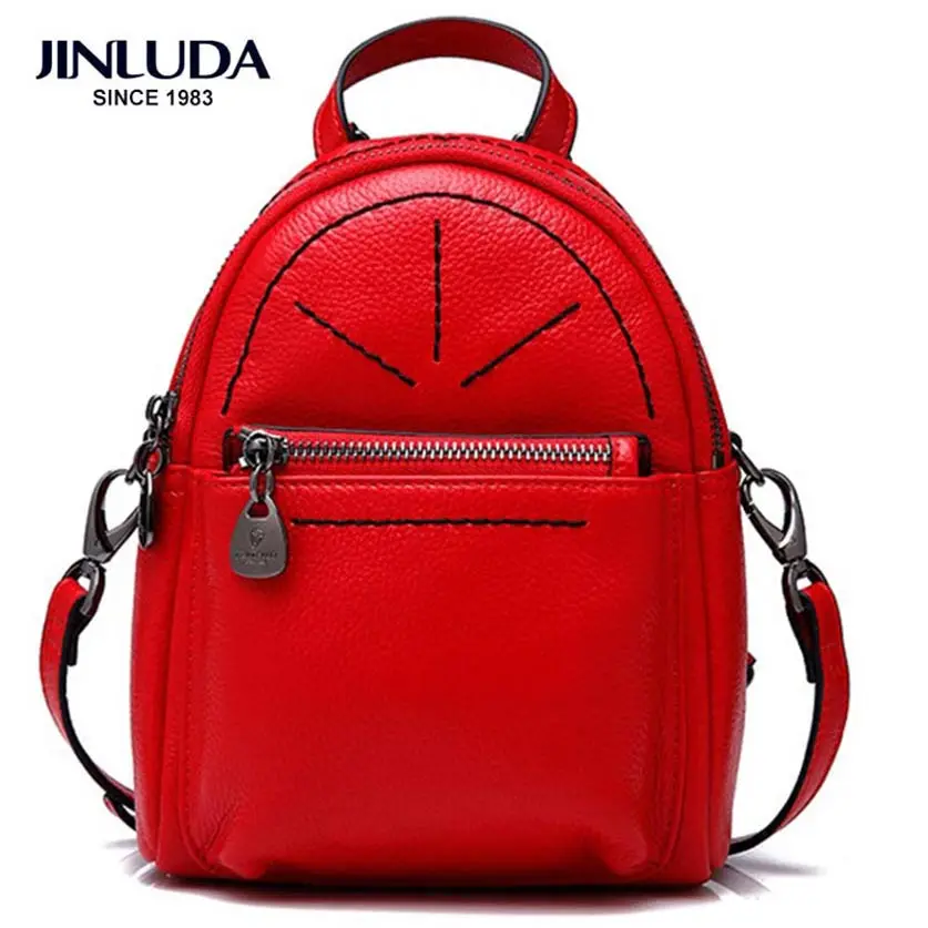 JINLUDA New Red Backpack Female 2018 Solid Casual School Wind Bag Mini Backpack Genuine Leather ...