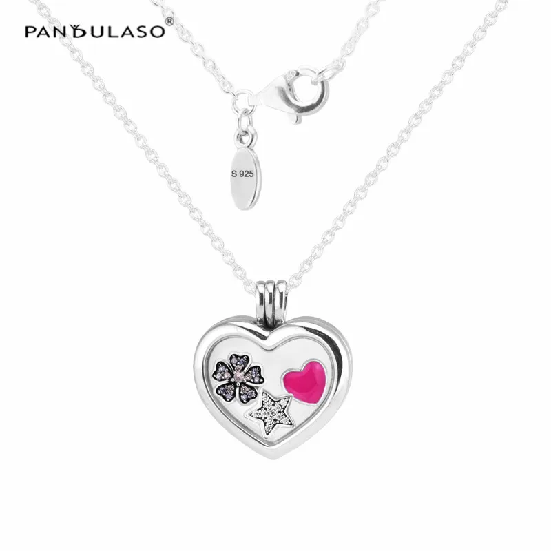 

Flower & Heart & Star Small Petites Floating Heart Locket Silver Necklaces& Pendants DIY Fine Silver 925 Jewelry Women Necklaces