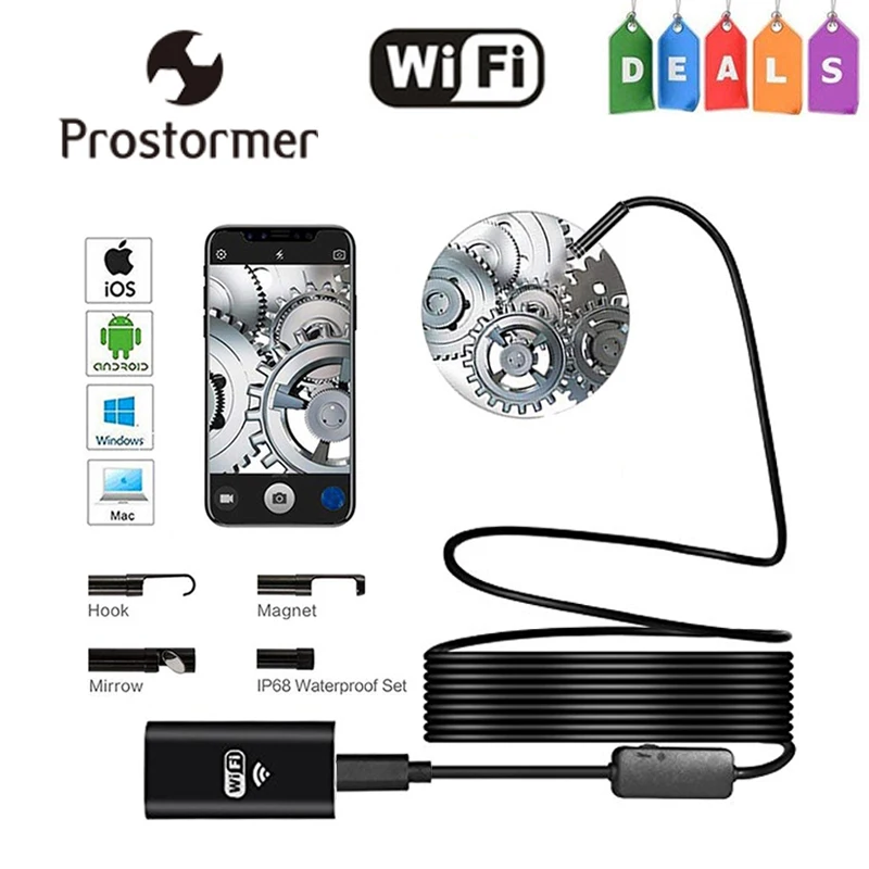 

Prostormer 8mm Wifi Endoscope 720P HD Softwire Endoscope for Android phone 8 LED Endoscopio Camara Mini Borescopes Camaras IOS20