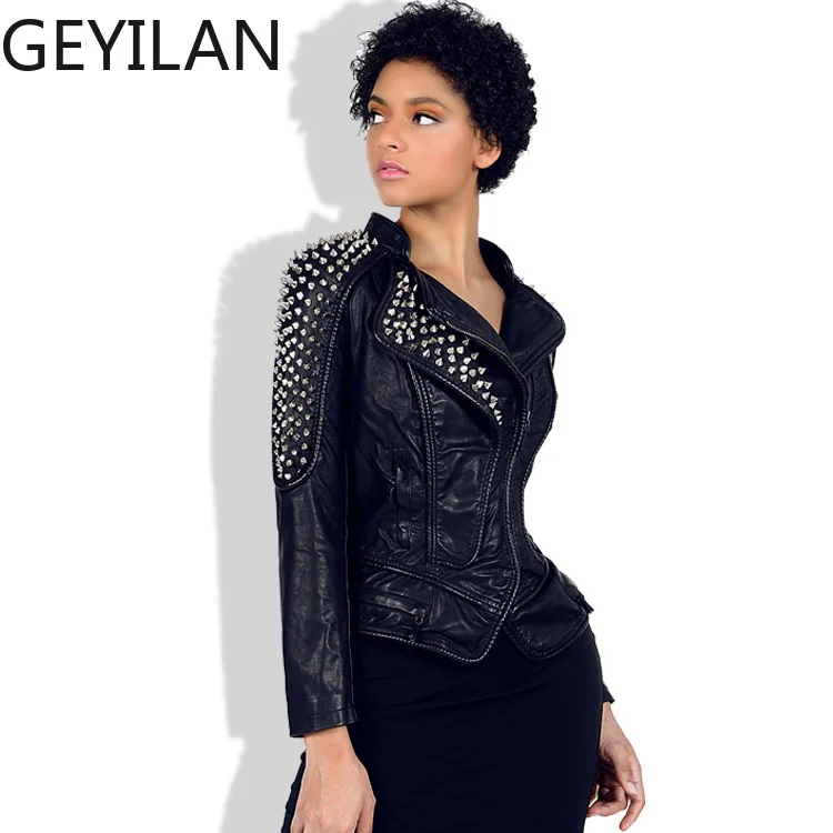 GEYILAN Europe United States women motorcycle shrug rivet slim lapel